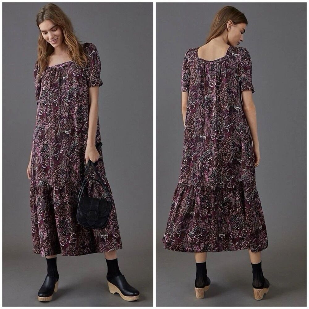 Anthropologie Maeve Lisabetta Maxi Dress Paisley Print Boho Size Small Pullover